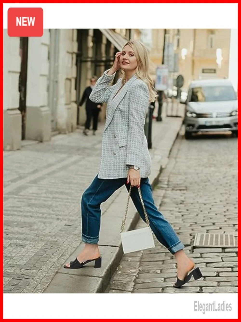 Women's Square Open Toe Chunky Heels Sandals Slip on Mules